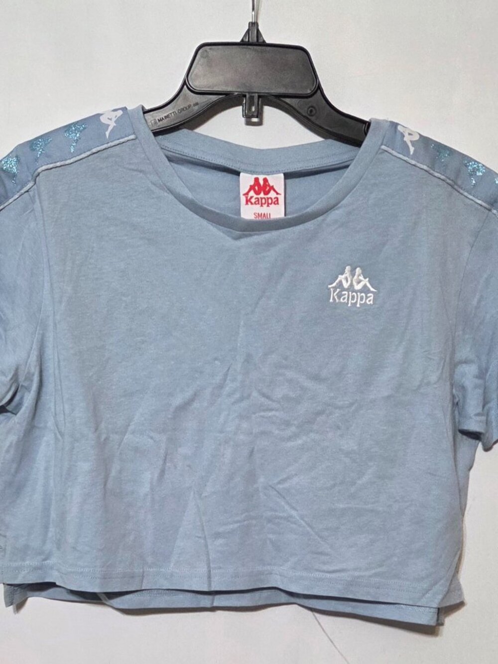 Kappa Logo Streetwear Baby Blue/White Cropped T-Shirt Small